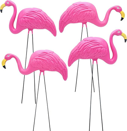 4E's Novelty 4 Pink Flamingos Yard Decorations - Large 23" Flamingos Yard Ornaments - Pink Flamingos for Yard Sculptures & Statues - Lawn Flamingos Outdoor Garden Decor, Weather Resistant