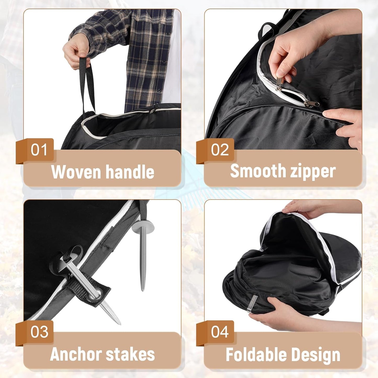 Pop Up Leaf Collector with Anchor Stakes, Collapsible Reusable Garden Waste Bag,Heavy-Duty Lawn Leaf Bag for Yard Debris, Grass, and Outdoor Cleanup,38"×24.5"×24.5",100-Gallon,Black