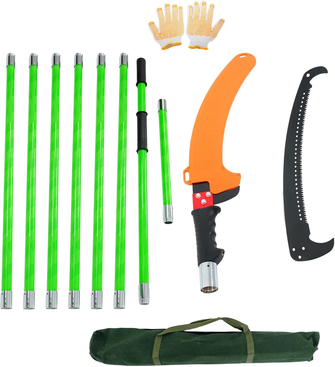 27FT Extendable Pole Saw, Manual Branch Trimmer with Long Handle, Manuals Tree Pruning Saws, 8 Knots Green