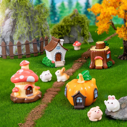 4 PCS Mini House Figurines, Miniature Village Hut Figurine, Fairy Garden Cottage Micro Landscape Ornaments Accessories for Bonsai, Succulent Planting, Flower Pots (4pcs)