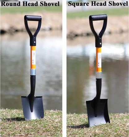 Round Shovel (1 Pack) and Square Shovel (1 Pack), 27 Inches in Length with D-Cup Mini Handle Shovels, Sturdy Build and Easy to use, Firm and Comfortable Durable Handle, Built to Last