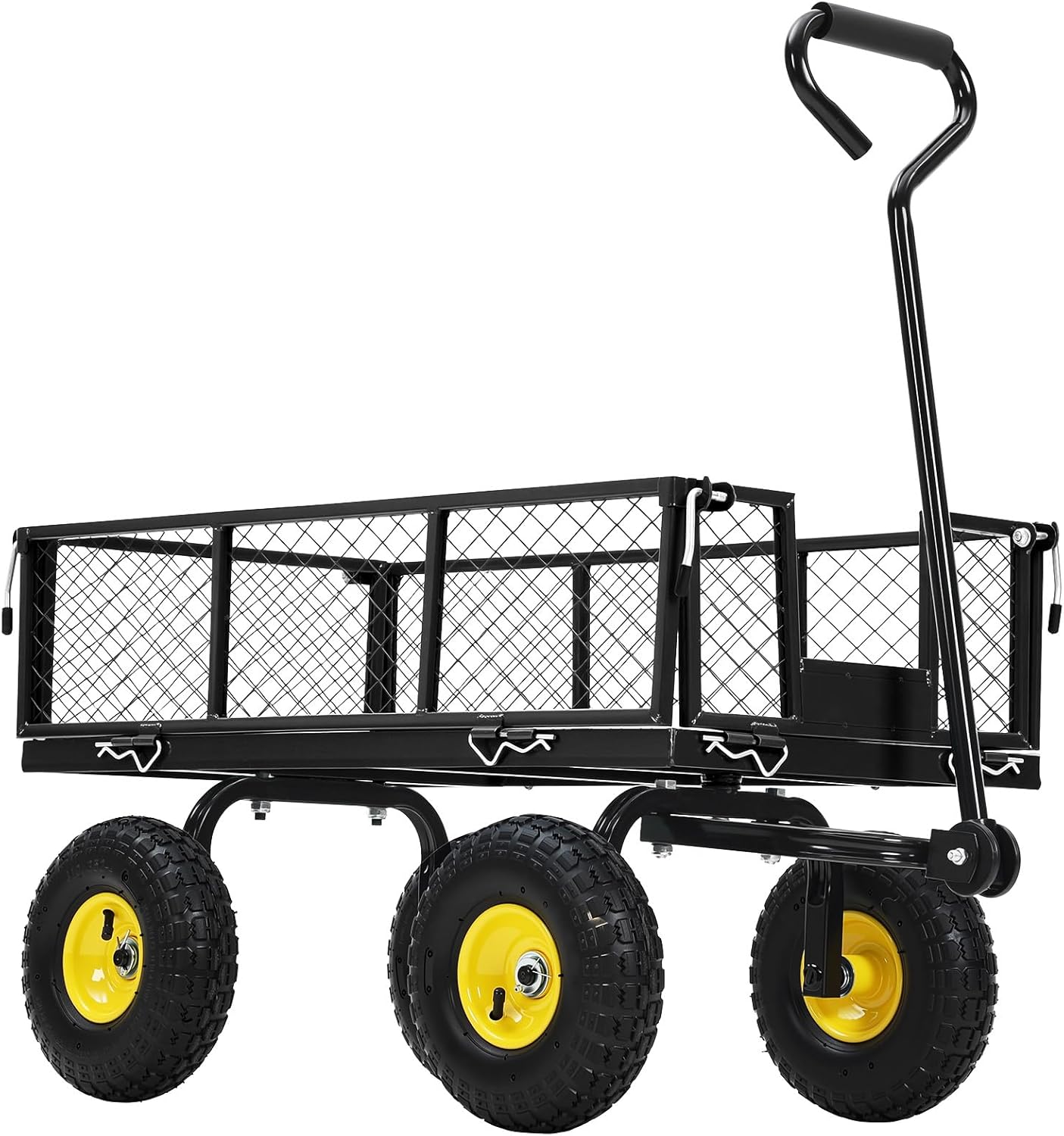 Steel Garden Cart on Wheels, 880 LBS Pullable Metal Garden Wagon, 180° Rotating Handle and Removable Sides for Outdoor, Farm, Yard, Beach