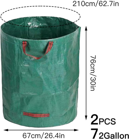 2 PCS 72 Gallon Yard Waste Bags, Reusable Lawn and Leaf Bags Heavy Duty Garden Bags with 2 Pair Gloves for Clean Up Outdoor Debris Leaves Grass Clippings