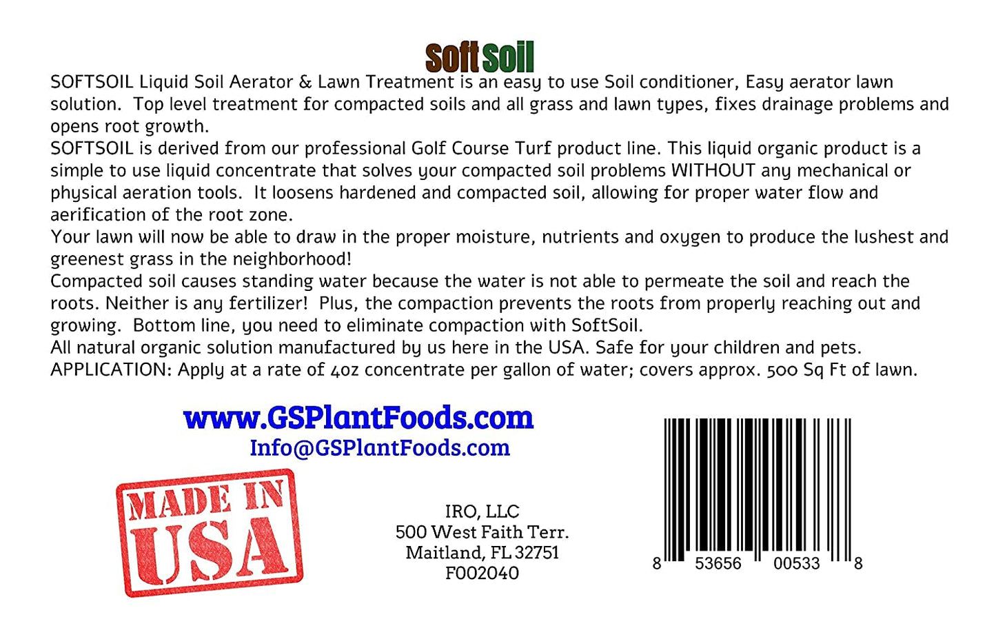 Soft Soil by GS Plant Foods- Liquid Aerator and Lawn Treatment(1 Quart) - Liquid Aerator for Any Grass Type, All Season - Great for Compact Soils, Standing Water, Poor Drainage