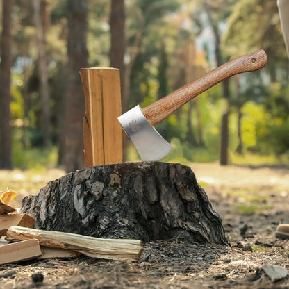 Camping Hatchet, 14.4" Survival Throwing Axe with Sheath, Survival Hatchet with Ergonomic Wood Handle for Camping, Chopping and Hiking