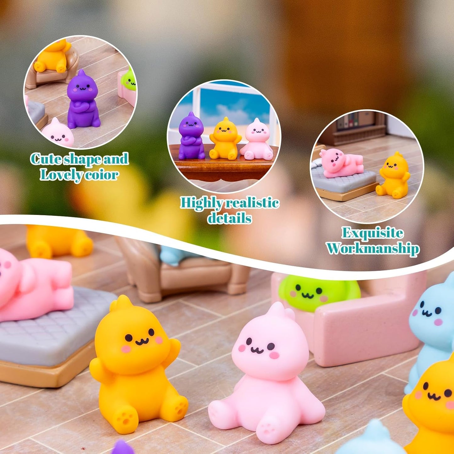30 Pcs Mini Resin Dinosaur 6 Variety Tiny Animals Colorful Figures Miniature Little Small Figurines Bulk for Micro Fairy Garden Landscape Accessories Hide Crafts Decor