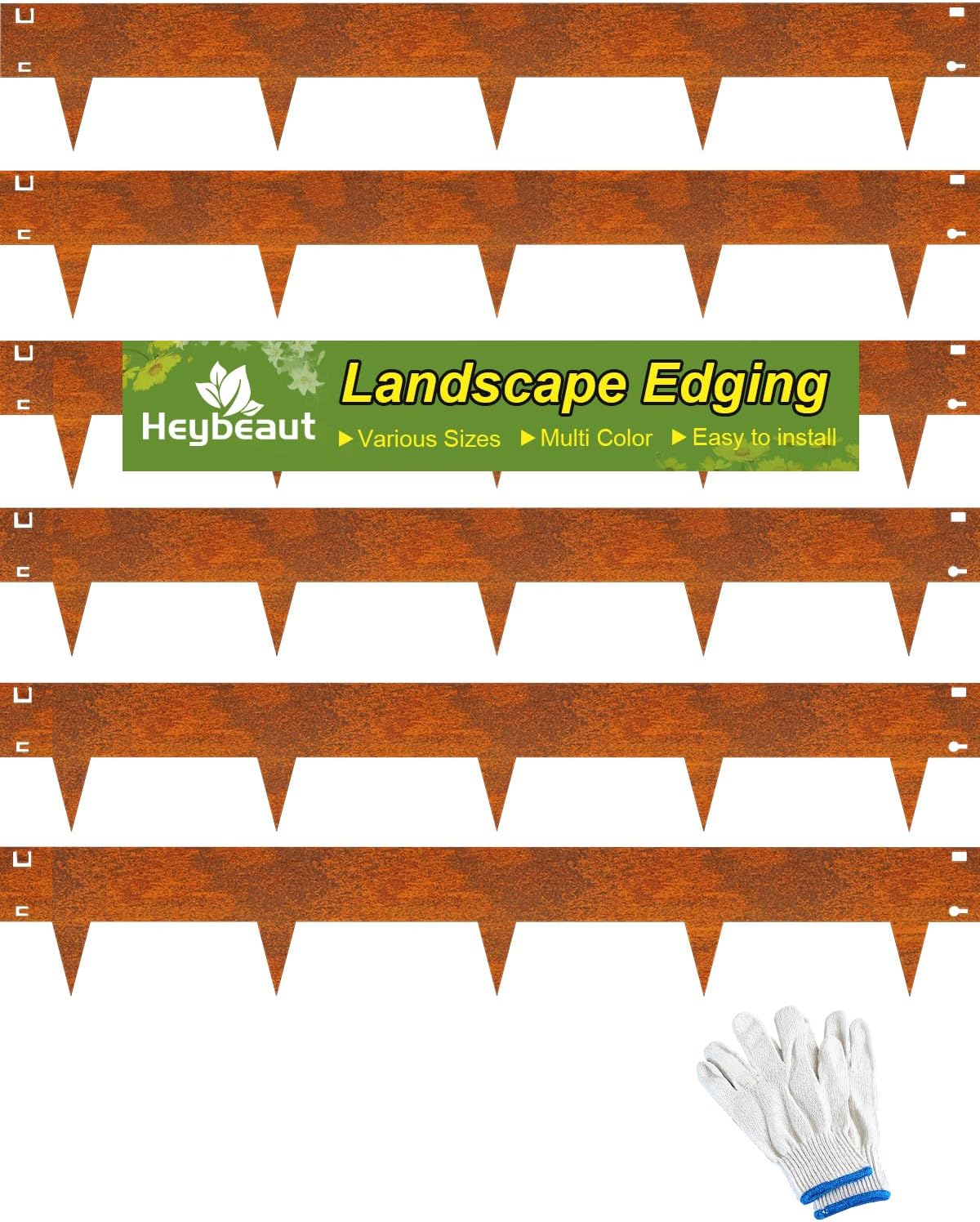 Landscape Edging Border, 40" L x 8" H 6Pack 20FT Total Rusted Corten Steel Garden Edging,Easy Installation,Sturdy Elegant Metal Lawn Broder for Flower Beds, Pathways, Paver Edges and Yard