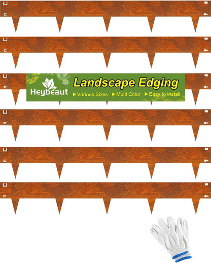 Landscape Edging Border, 40" L x 8" H 6Pack 20FT Total Rusted Corten Steel Garden Edging,Easy Installation,Sturdy Elegant Metal Lawn Broder for Flower Beds, Pathways, Paver Edges and Yard