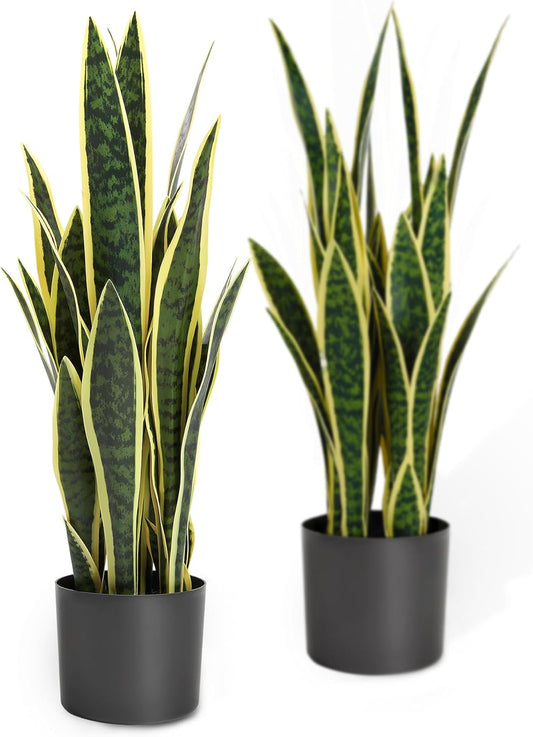 KOL 25.6’’ 2-Pack Artificial Snake Plant, Mother in Law Tongue Plants, 2ft Fake Sansevieria Indoor