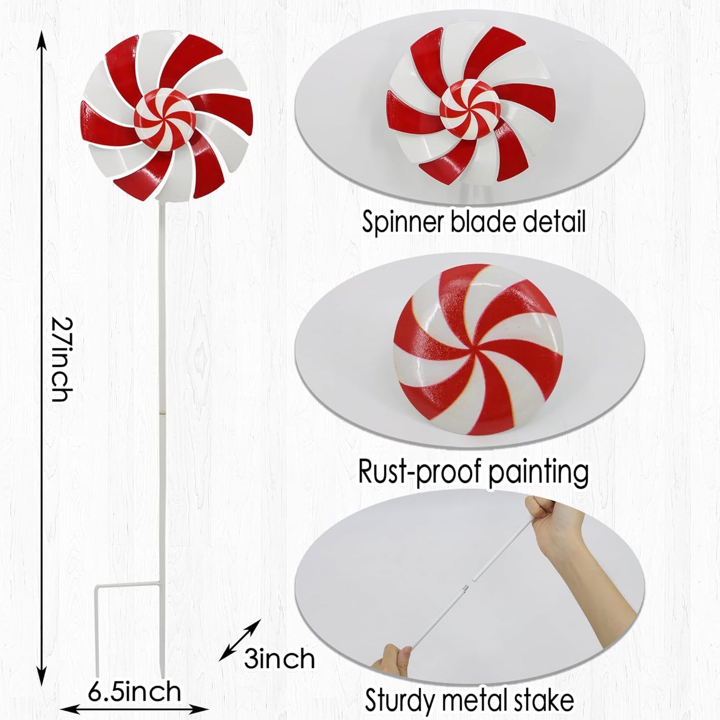 5pcs Wind Spinners Metal Colorful Flowers Garden Stake, Christmas Lollipop Pinwheels, 27" Metal Windmill Yard Art Outside Decorations, Lawn Ornaments Outdoor Garden Décor