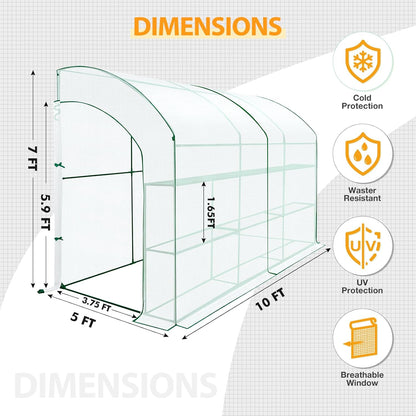 EAGLE PEAK 3 Tier Lean to Portable Greenhouse, Heavy-Duty Indoor & Outdoor Garden with Wire Shelves, 2 Roll-Up Zipper Doors, Easy Assembly, 120"x60"x84" Clear/White PE Cover