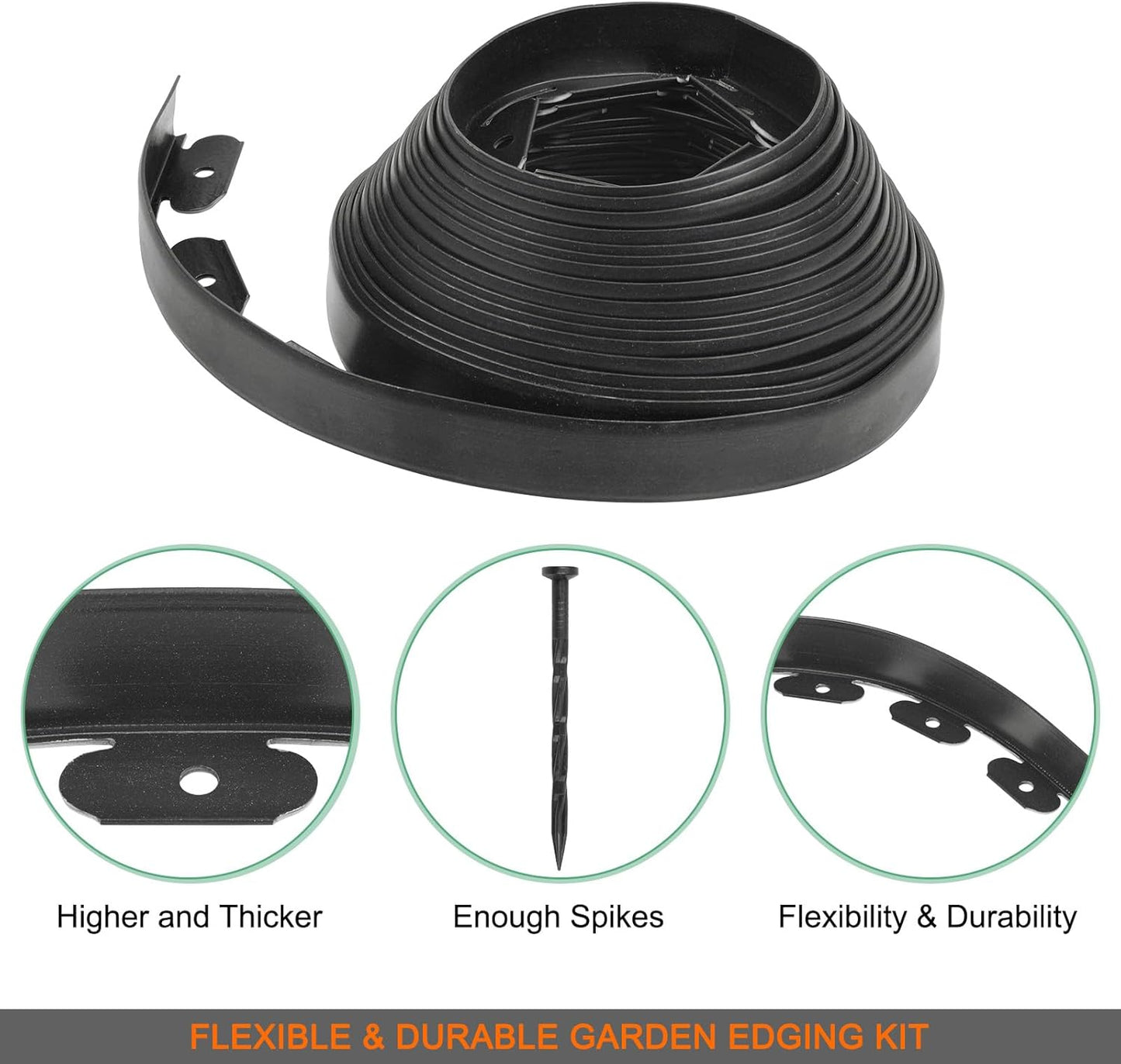 Garden Edging - 40 Feet Plastic Landscaping Edging Border with 36 Pack Spikes Apply to Flower Beds/Grass Lawn/Yard (1.57Inches Tall, Black)