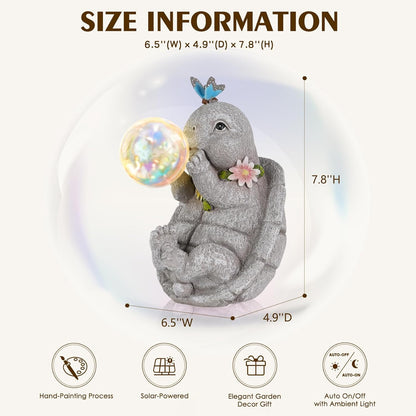 MININOVA Outdoor Garden Decorations Turtle Statues with Solar Light Resin Waterproof Figurines for Outside Yard Patio Mon Birthday Thanksgiving Day