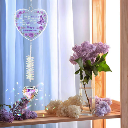 Crystal Suncatcher Retirement Gift for Women, Happy Retirement Gifts for Teacher Nurse Coworker Boss, Purple Glass Keepsake for Retired Friend