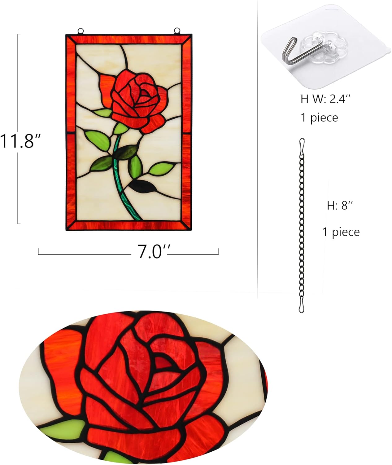 Red Rose Flower Stained Glass Window Hanging,Valentines Day Rose Gifts for Wife Girlfriend,Birthday Gift for Women, Mom, Grandma, Aunt, Sister