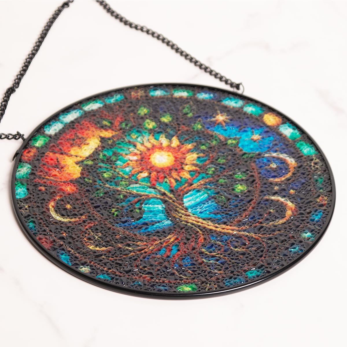 Tree of Life Stained Glass Window Hanging,7.87 Inch Sun Catcher Indoor Window Decorations Panel,Decor for Home,Garden,Festival,Mother’s Day,Housewarming Gift for Mom