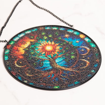 Tree of Life Stained Glass Window Hanging,7.87 Inch Sun Catcher Indoor Window Decorations Panel,Decor for Home,Garden,Festival,Mother’s Day,Housewarming Gift for Mom