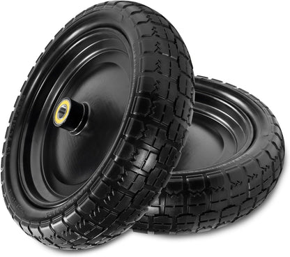 13" Tire Compatible with Gorilla Cart, 4.00-6 Flat Free Solid Tire and Wheel (Solid Polyurethane) for Wagon,Wheelbarrow,Yard Trailers-5/8" Bearings,Offset Hub 2.1" (2 Pack)