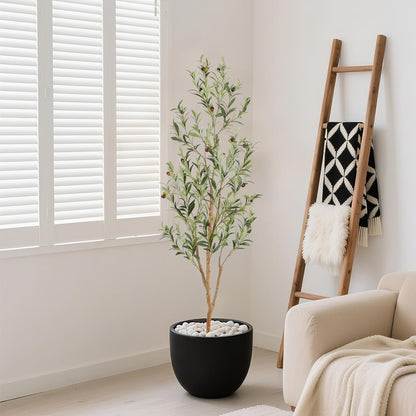 Bellacat Faux Olive Tree 5ft，Olive Trees Artificial Indoor with Natural Wood Trunk and Realistic Leaves and Fruits. 5 Feet(60in) Fake Olive Tree for Home House Office Décor.