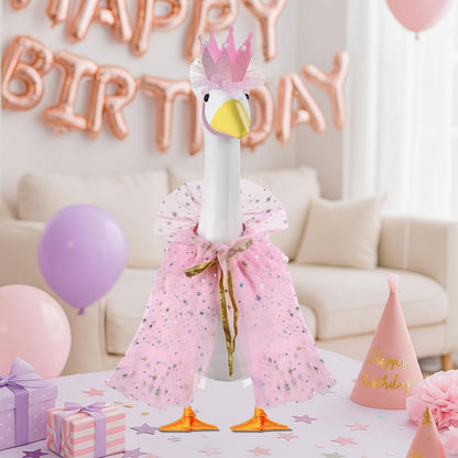 Birthday Porch Goose Outfits for 23" 17" Cement Plastic Lawn Goose Happy Birthday Hat and Cape for Outdoor Yard Garden Art Decor (Pink)