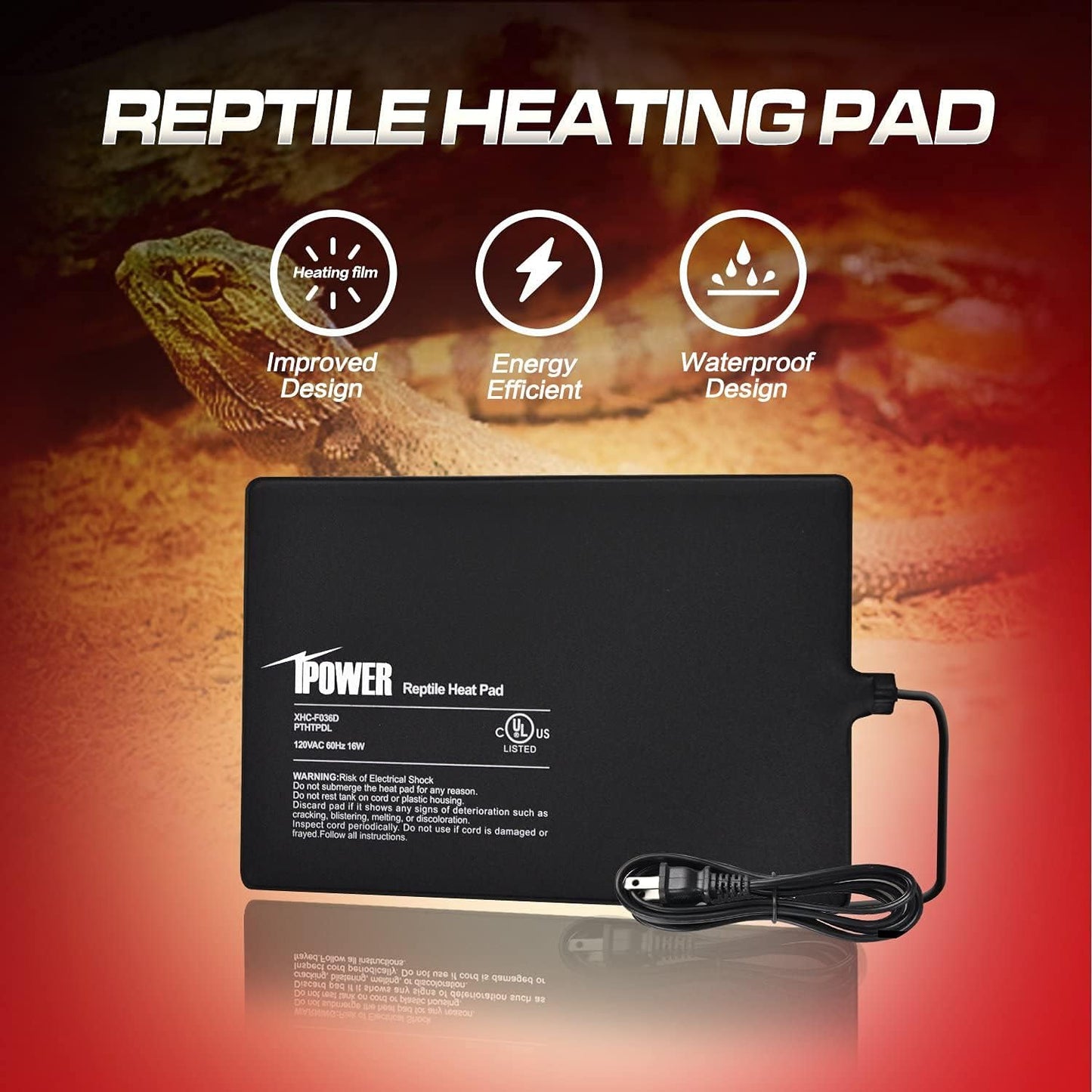 iPower 8 by 12-Inch 16W Reptile Heat Mat, Under Tank Warmer Terrarium Heat Pad for Turtles Lizards Frogs and Other Small Animals, Multi Sizes