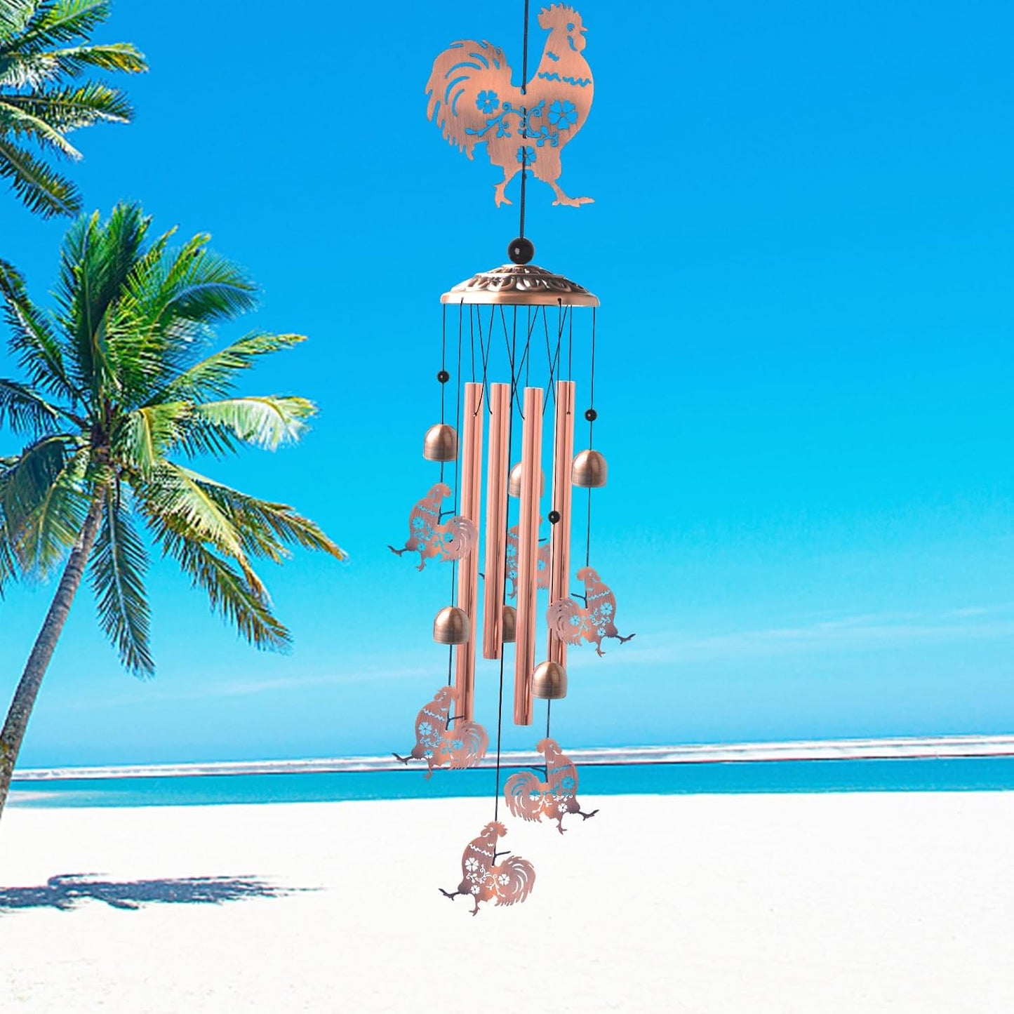 Outside Brass Rooster Wind Chimes – Handcrafted with Deep Melodic Tone, Christmas/Birthday Decor for Garden & Patio Lovers, Unique Housewarming Present for Outdoor Spaces