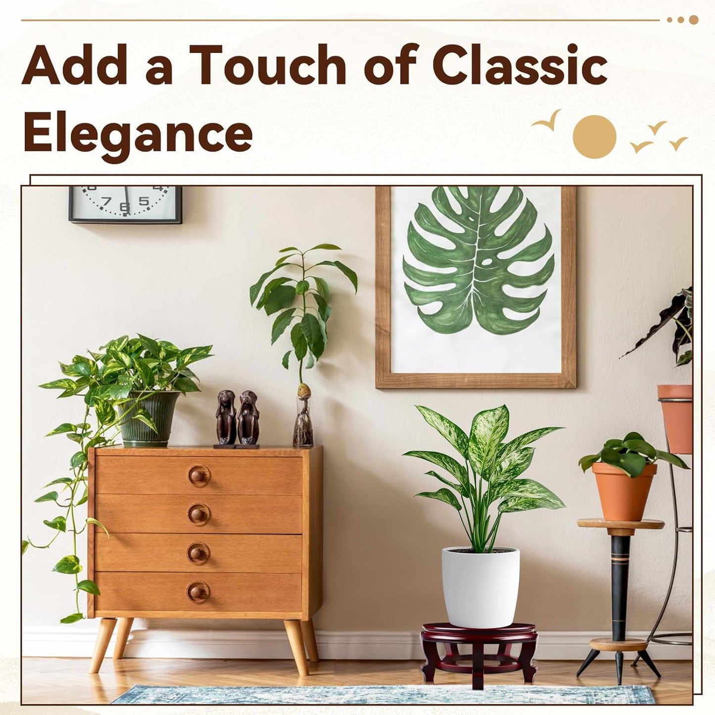 Yoiemivy 8 Inch Wooden Plant Stand Indoor Flower Pot Base Vase Display Shelf Chinese Fishbowl Planter Stands for Display Oriental Style Plant Pot Pedestal Stand