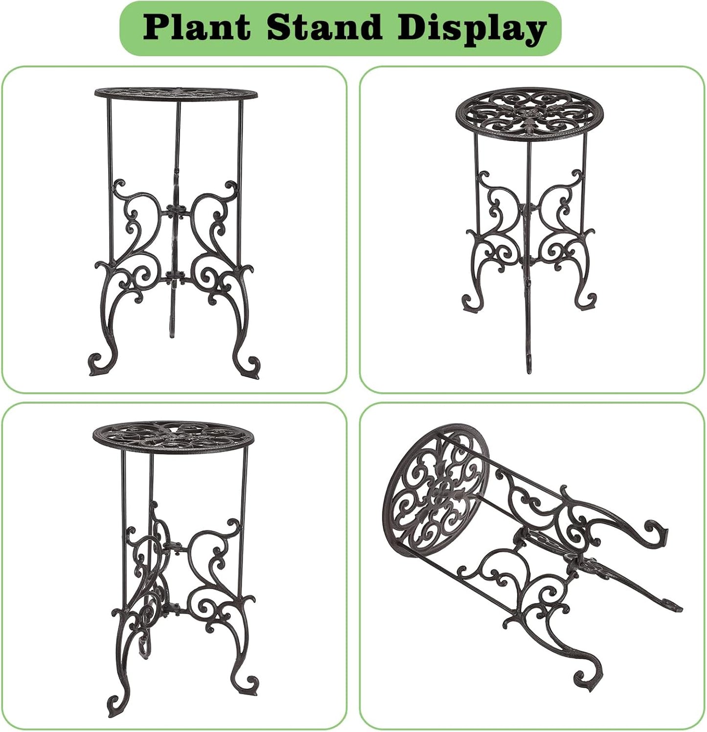 OwnMy Heavy Duty Cast Iron Plant Stand Indoor Outdoor Vintage Wrought Iron Round Flower Pot Holder Stand, 19.3" Tall Decorative Large Potted Plant Stand for Home Garden Patio, Retro-Brown