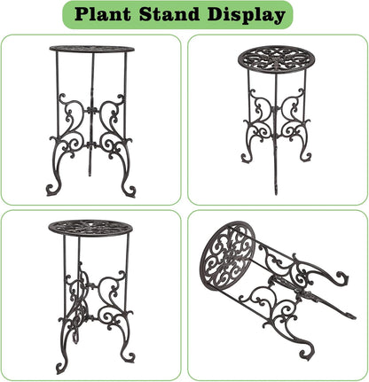 OwnMy Heavy Duty Cast Iron Plant Stand Indoor Outdoor Vintage Wrought Iron Round Flower Pot Holder Stand, 19.3" Tall Decorative Large Potted Plant Stand for Home Garden Patio, Retro-Brown