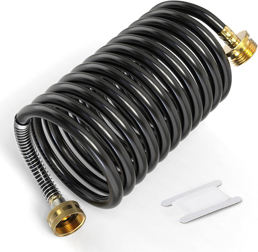 GASHER 10FT PU Recoil Garden Water Hose With 3/4" GHT Brass Fittings Retractable, Swivel Female For Boating, Pool & Spa, RV, Home And Garden