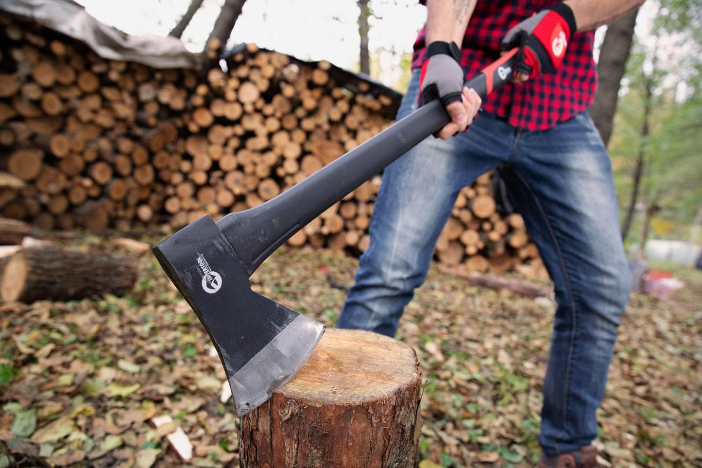 INTERTOOL 36 Inch Chopping Axe | Heavy Duty Wood Cutting & Felling Axe for Firewood | 2.8lb Head with Shock Absorbing Fiberglass Handle | HT-0264