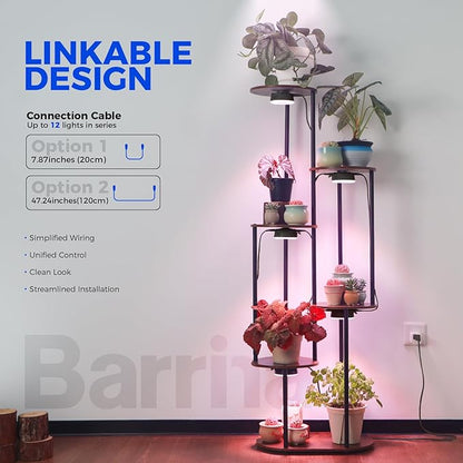 Barrina Orbgrow OG09 Puck Grow Light with Timer, Pinkish White 54W(6 x 9W, 810 Watt Equiv), Full Spectrum Plant Light for Indoor Plants, Magnetic & Linkable, 5 Levels Dimmable, 6 Packs, Black