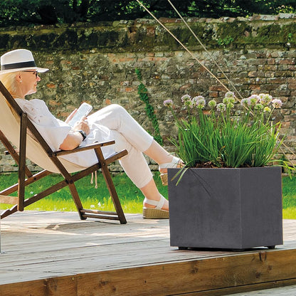 Deroma Millennium 19” Cube | Light & Durable Plastic | Indoor/Outdoor Square Pot for Patio | Water Reserve, Drain Plug Wheels | Trendy Planter for Plants, Flowers, Garden | Black
