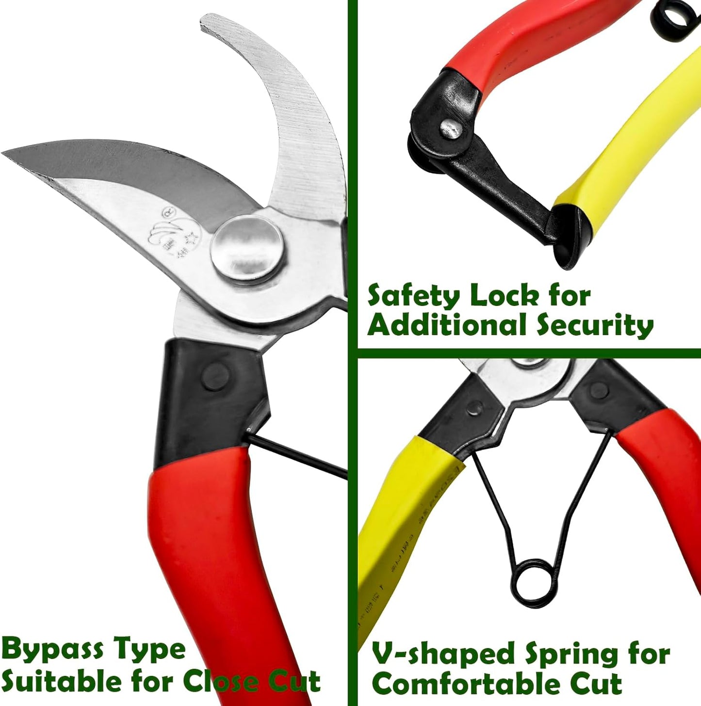 Pruning Shears for Gardening, 8-Inch Bypass Garden Shears with Sharp Steel Blade, Lightweight Garden Scissors with Spring and Lock for Trimming Branches, Flowers, Bonsai