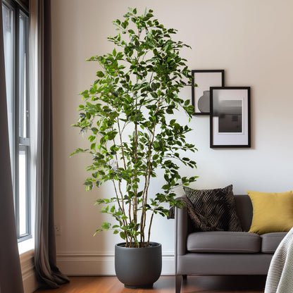 Artificial Ficus Tree Indoor 8ft, Large Potted Faux Tree with Realistic Silk Leaves & Trunk for Home Office, Living Room Corner Decor
