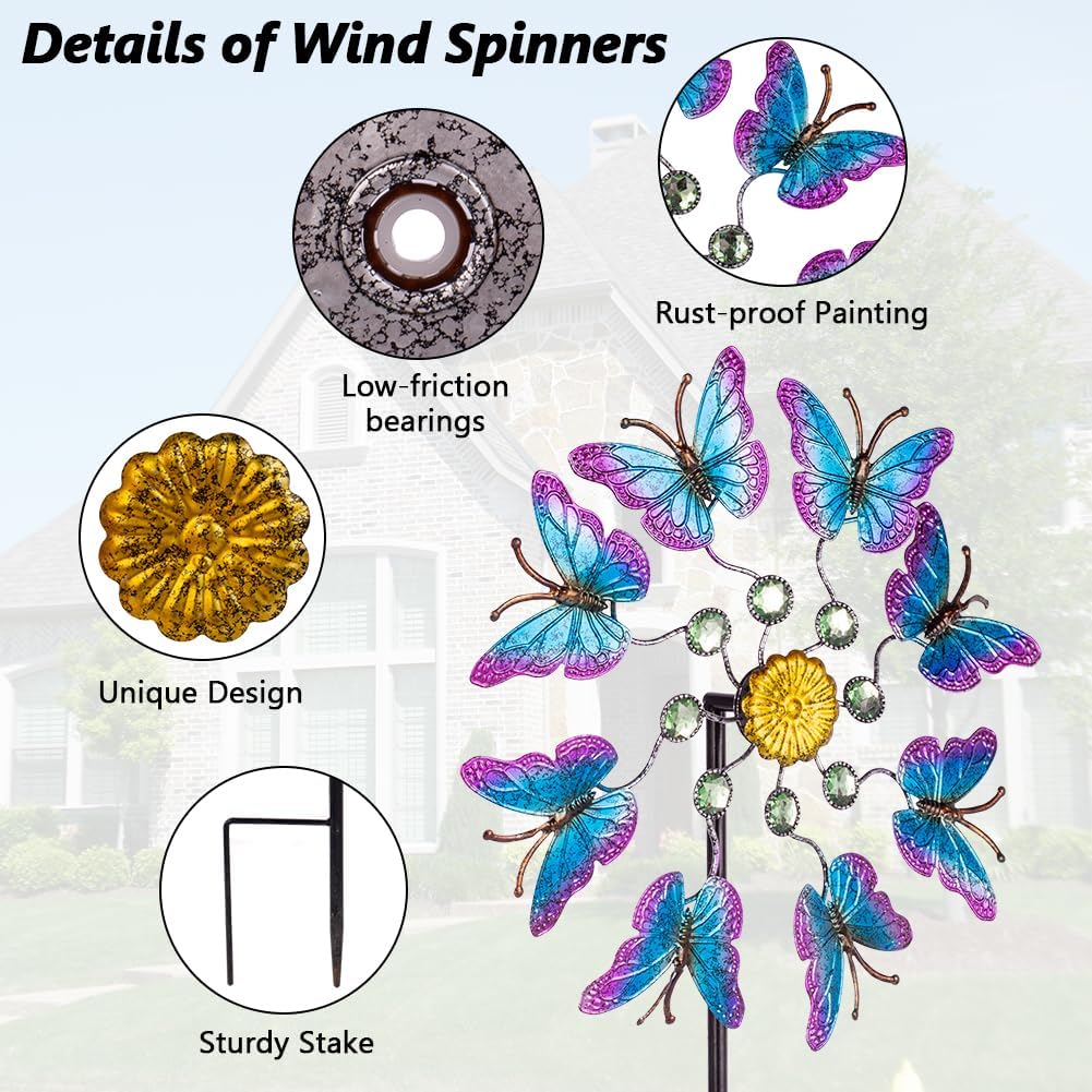 Viveta 2Pack Garden Wind Spinners,Outdoor Metal Butterfly Wind Sculpture, Windmill Wind Spinner for Outdoor Yard Patio Lawn & Garden,12.5''Dia