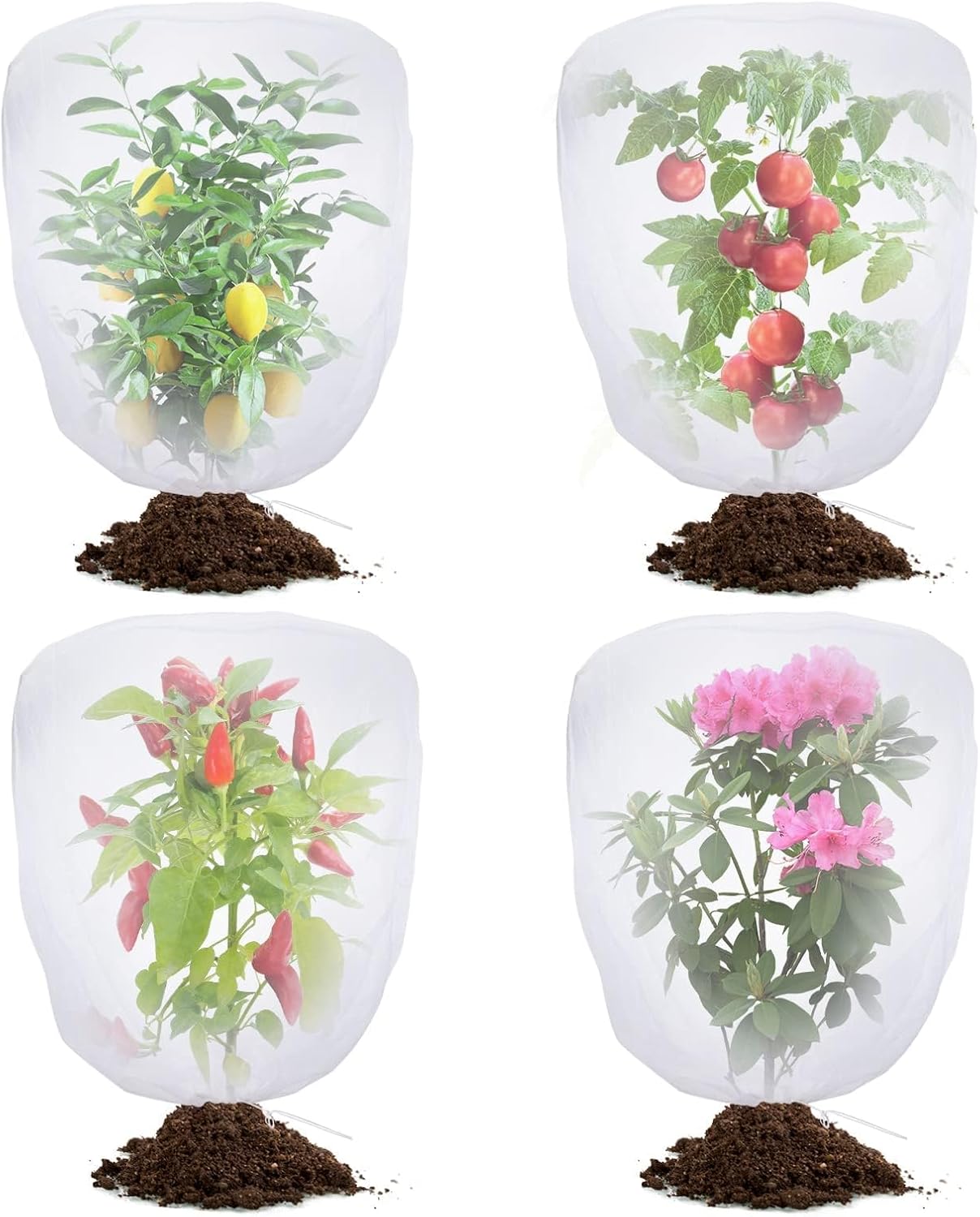 Bird Netting for Garden Protection - 4 Pack Garden Netting Pest Barrier with Drawstring,Mosquito Net Tomato Protective Cover Garden Plant Netting for Blueberry Bushes (4.9 Ft x 4 Ft/4 Pack)