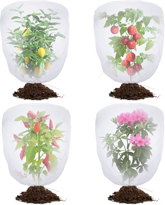 Bird Netting for Garden Protection - 4 Pack Garden Netting Pest Barrier with Drawstring,Mosquito Net Tomato Protective Cover Garden Plant Netting for Blueberry Bushes (4.9 Ft x 4 Ft/4 Pack)