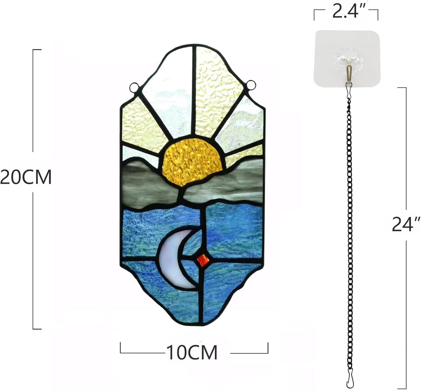 Sun and Moon Suncatchers Decor Stained Glass for Window Hangings,Handcrafted Tiffany Style Stained Glass Art Sun and Moon in The Sky for Living Room Bedroom Balcony (Blue&Yellow)