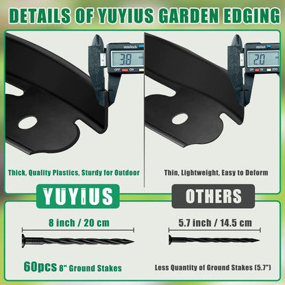 Landscape Edging - Garden Edging Border 40FT 2IN Tall with 60 Stakes, No Dig Lawn Edging for Landscaping for Garden Bed, Yard, 0.15" Thick Flower Bed Border Edging with Connector for Outdoor