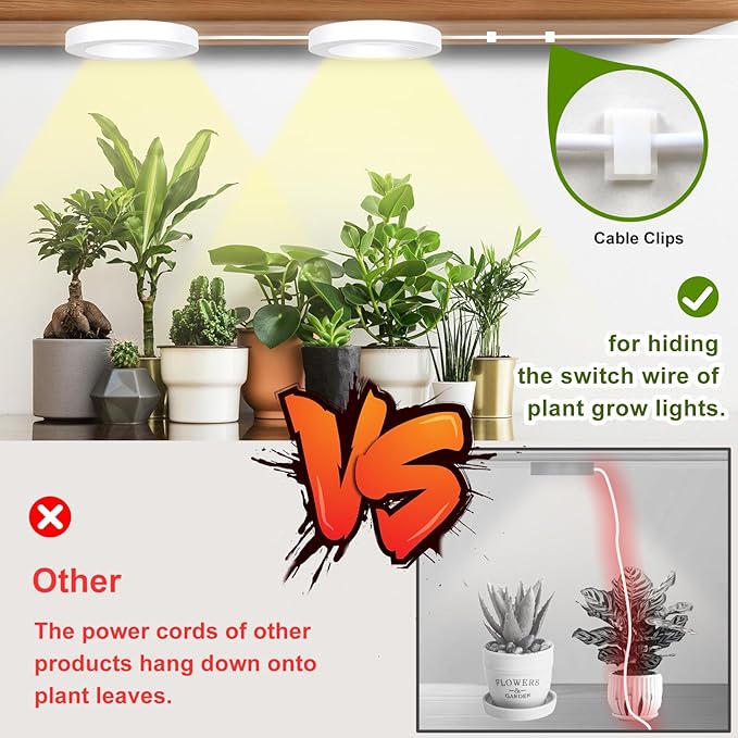 Full Spectrum Grow Light for Indoor Plants, 144 LEDs Halo Plant Light with Auto On/Off Timer (4/8/12H), 10-Level Brightness, 3 Lighting Modes, for Small Plants & Seedlings (White, Dual Head)