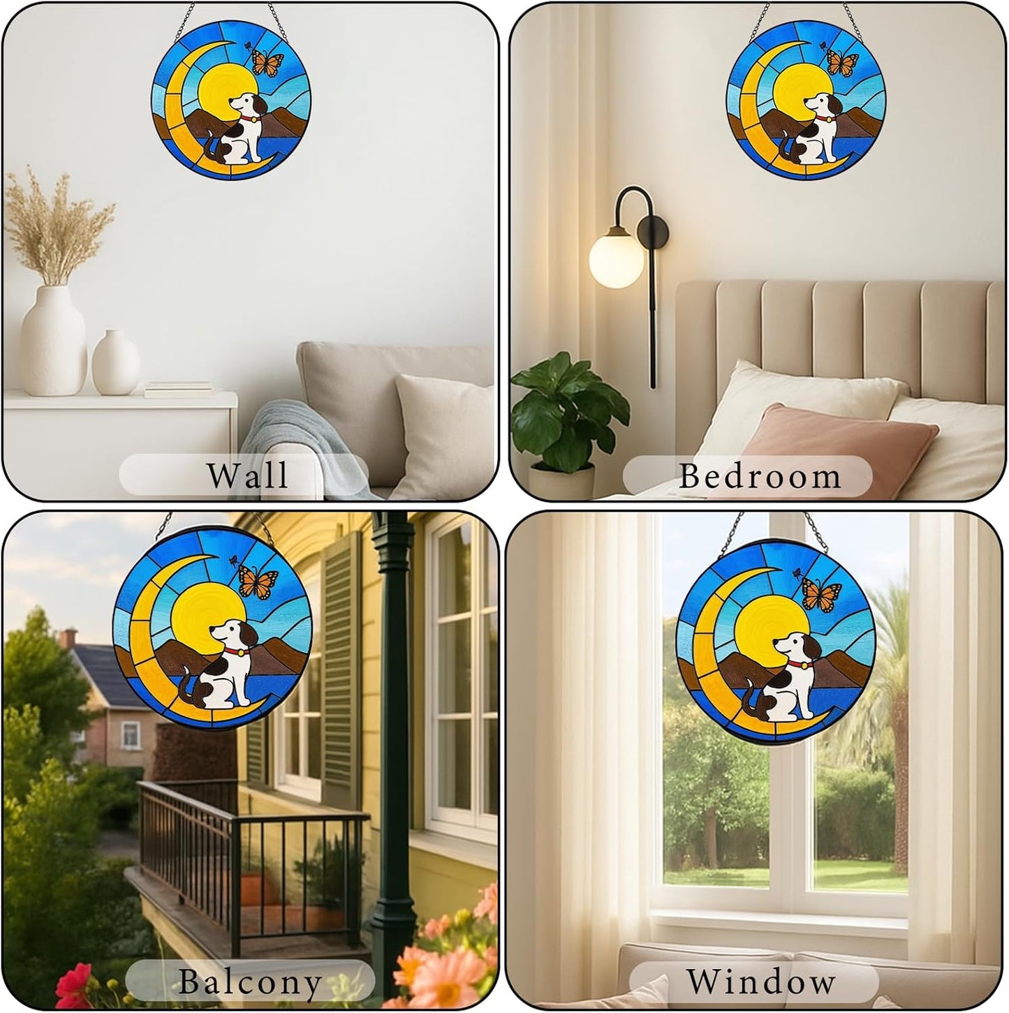 Dog Memorial Suncatchers for Windows Hanging - 8 in UV-Printed Stained Glass Sun Catchers Indoor Window, Suncatcher Stained Glass for Home Decor Wall Art, Gifts for Holiday