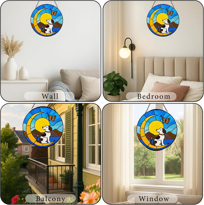 Dog Memorial Suncatchers for Windows Hanging - 8 in UV-Printed Stained Glass Sun Catchers Indoor Window, Suncatcher Stained Glass for Home Decor Wall Art, Gifts for Holiday