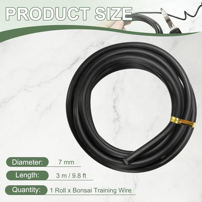 Bonsai Training Wire, 7mm x 9.8 ft Anodized Aluminum Floral Plant Training Wire Bendable Metal Stems Accessories for Gardening Branch Fixing Crafts (Black)