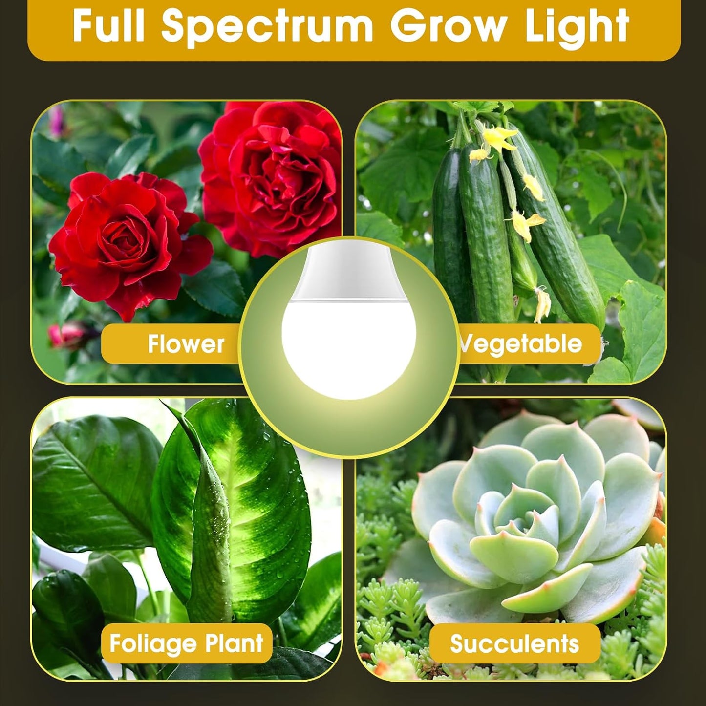 LED Grow Light Bulb, A19 Full Spectrum, 11W (100W Equivalent), E26 Base, for Indoor Plants, Seed Starting, and Growing, 2-Pack