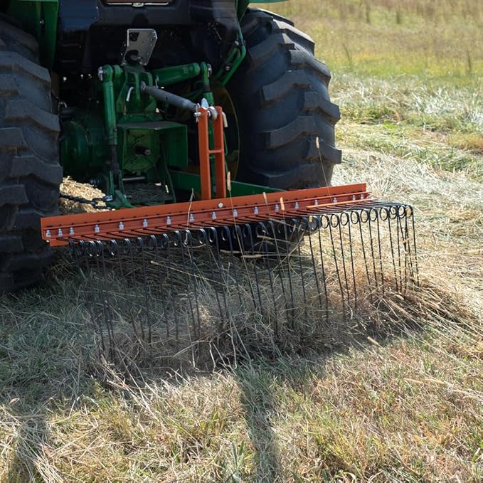 Titan Attachments 3 Point Pine Straw Needle Rake, Category 1 Tractors, Coil Spring Tines, Drag-Behind Landscape (Rake Width: 6')