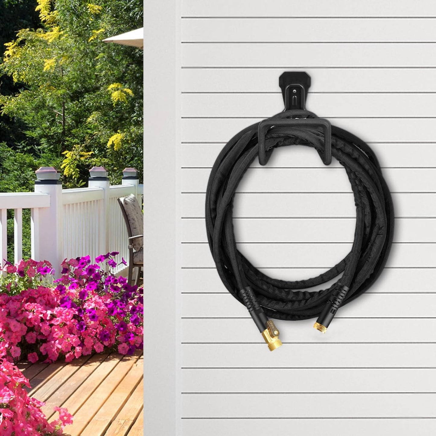 100Ft Non-Expandable Garden Hose, Flexible Water Hose with 10-Pattern Spray Nozzle, Lightweight Hose Pipe, Kink-Free, Leak-Proof, 3/4" Solid Metal Fittings (Black)