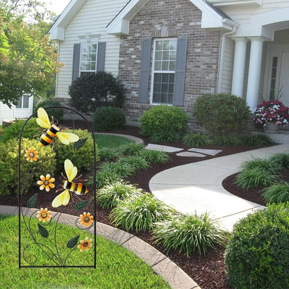 YEAHOME 34 Inch Decorative Metal Spring Garden Stakes with Flowers Bees, Vibrant Decorative Metal Spring Style, Metallic, Outdoor Decorative Garden Stakes