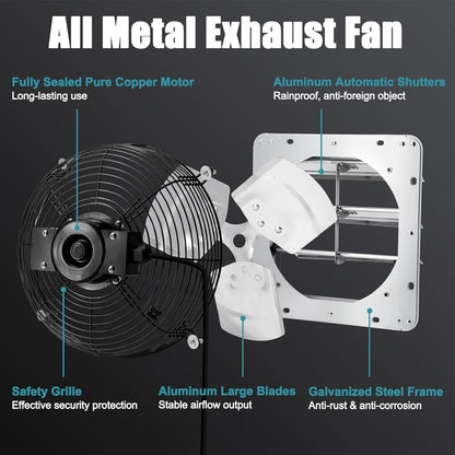 Criditpid 7 Inch Shutter Exhaust Fan, Garage Exhaust, Wall Exhaust Fan with ON/OFF Switch for Gable, Shed, Garage, Basement, Greenhouse, Kitchen, Attic, Chicken Coop Ventilation, 760 CFM, 1600 RPM.