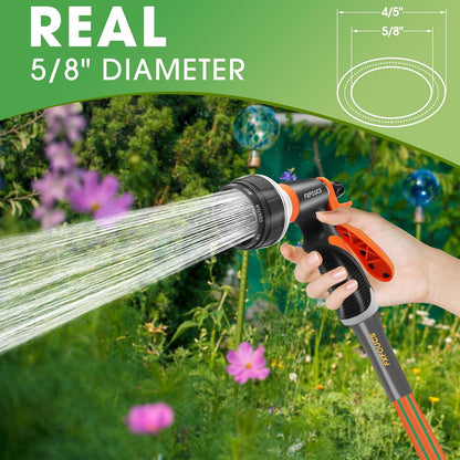 Heavy Duty Garden Hose – 5/8 Inch Flexible, Lightweight Hybrid Hose with 600 PSI Burst Pressure, Swivel Handle, and Durable Copper Male/Female Fittings (Orange with hose sprayer, 50FT)